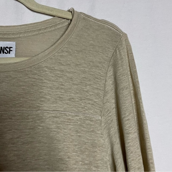 NSF Linen Blend Neutral Asymmetrical Hemline Long Sleeve Shirt - Picture 4 of 13